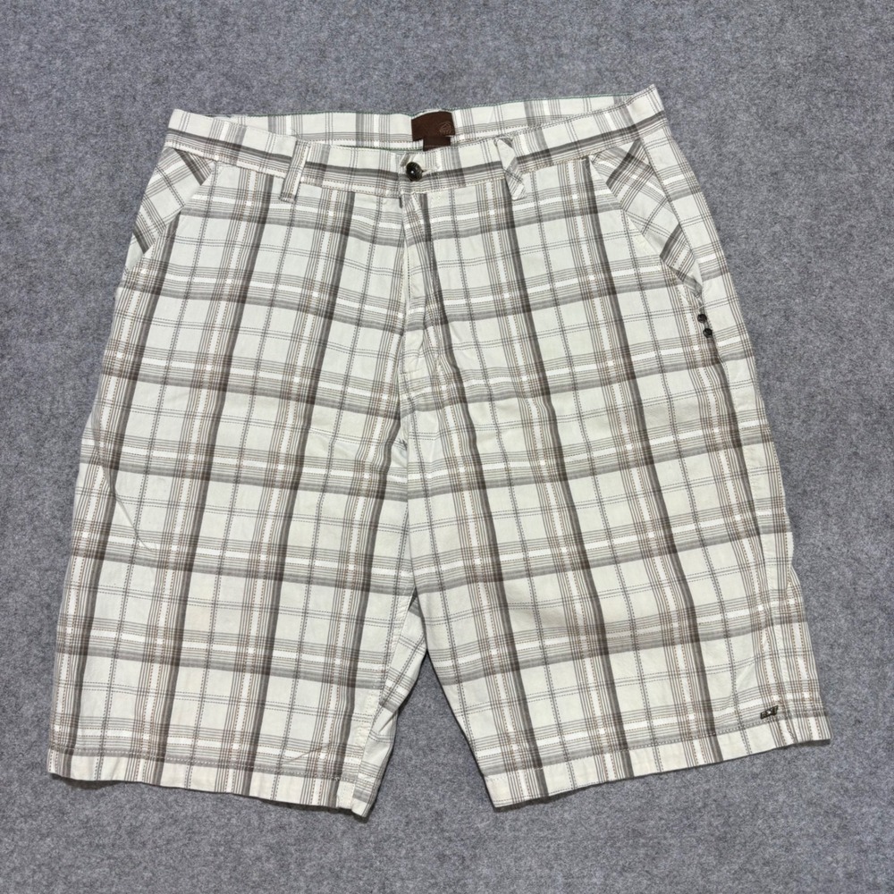 Reef Mens Plaid Cotton Walk Shorts Cream Brown Size 36 Casual Summer Outdoors